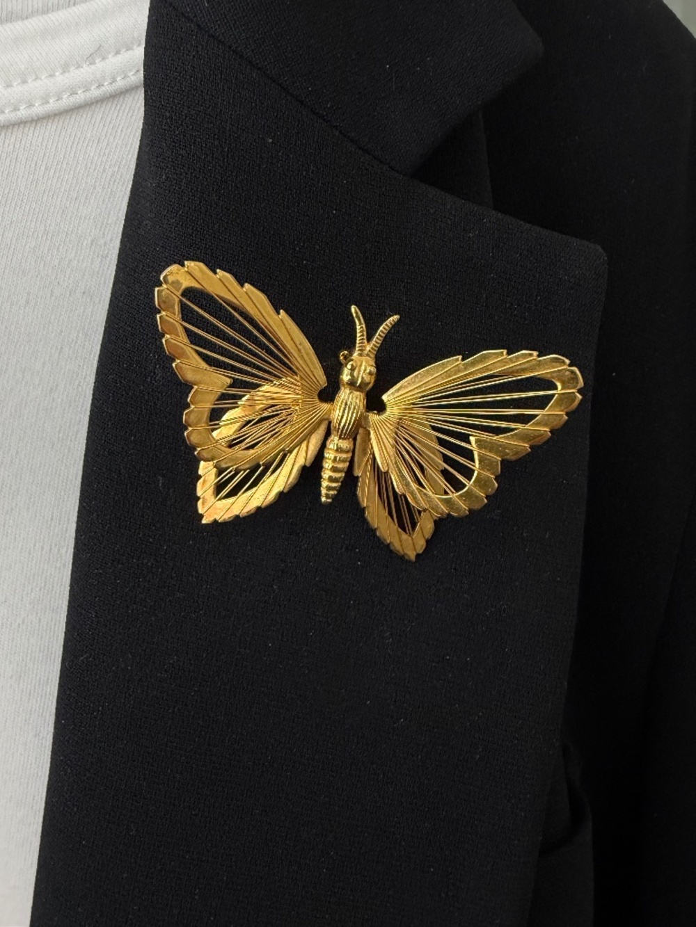 Vintage Signed Monet Spinneret Butterfly Brooch, Gold Tone Wire Wings